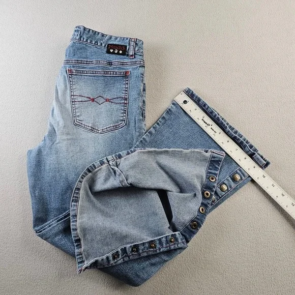 Y2K Mudd Jeans Bell Bottom Flare Denim pant Women's 28 Blue Wash Snap Button‎ - Picture 9 of 17